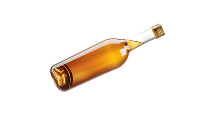Glass bottle with amber liquid isolated on white background. Perfect for beverage, alcohol, and packaging concepts.