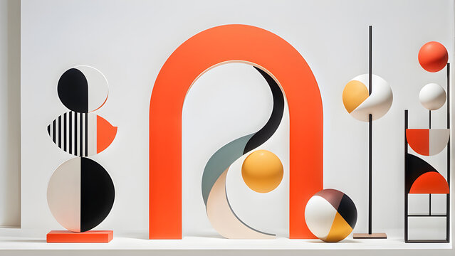Abstract geometric shapes and icons. Brutal modern contemporary figure arch cloud vawe star oval spiral flower circle and other primitive elements. Swiss design aesthetic. Bauhaus memphis design.
