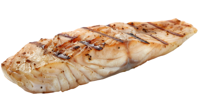 Grilled salmon fillet on white background. Perfect for gourmet dining, healthy eating, and culinary presentations.