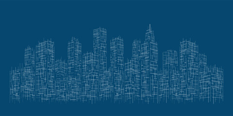 City symbols from lines. Futuristic night city. Building and urban vector Illustration, Design graphic for web page or banner.