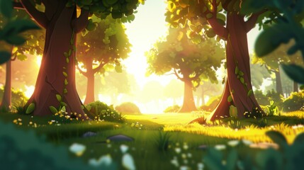 Magical Sunny Forest Clearing. Idyllic Nature Scene