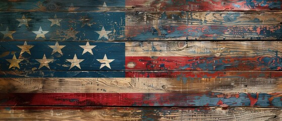Classic american flag on rustic wooden texture background