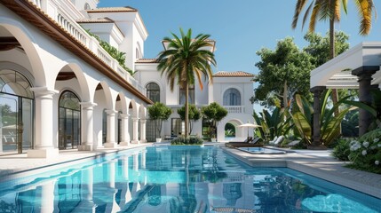Fototapeta premium Luxury white hotel and resort mediterranean style