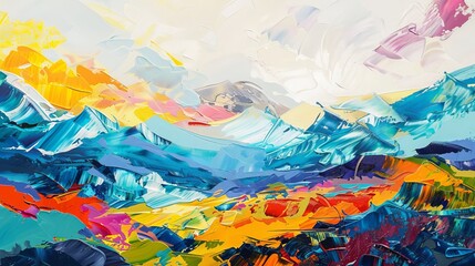 Expressive landscape with vibrant hues, rolling mountains, dynamic brushstrokes, intricate details, lively and captivating atmosphere