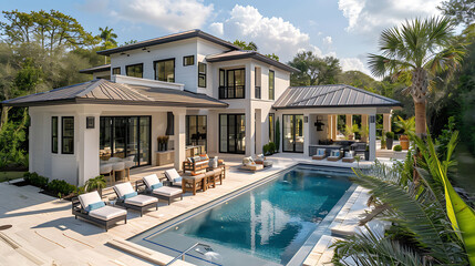 Obraz premium Coastal retreat with nautical themes amazing vibrant exterior