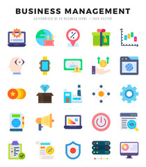 Set of 25 Business Management Flat Icons Pack.