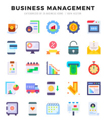 Business Management Flat icons collection. 25 icon set. Vector illustration.