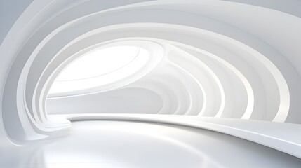 Futuristic White Arched Interior Abstract Architecture Background 3D Rendering