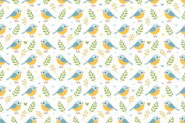 可愛い小鳥のシームレスパターン、白背景
