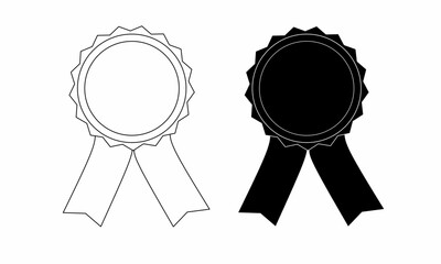 Paper award with black and white ribbon. Vector icon logo paper badge decorated with ribbon on white background