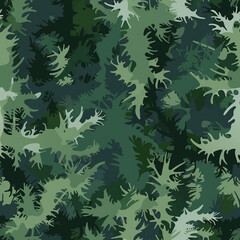 Seamless camouflage pattern in shades of green. Military style design with natural elements