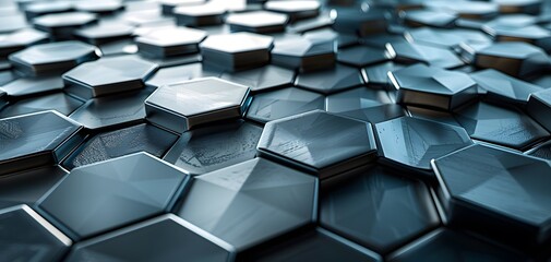 Fototapeta premium Idea generation, close-up shot of a futuristic 3D-printed tile, geometric patterns, metallic sheen, sleek and modern appearance, CG 3D rendering, highly detailed, ultramodern aesthetic