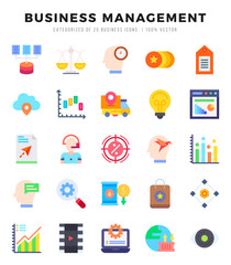 Set of 25 Business Management Flat Icons Pack.