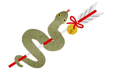 2025年巳年の和風年賀状素材、蛇と破魔矢