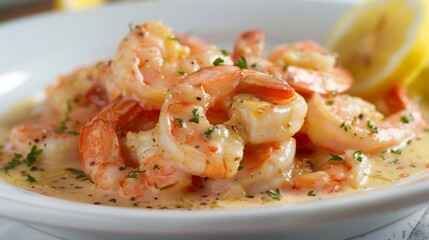 A mouthwatering display of plump shrimp smothered in a tangy and zesty lemon sauce perfect for summer.
