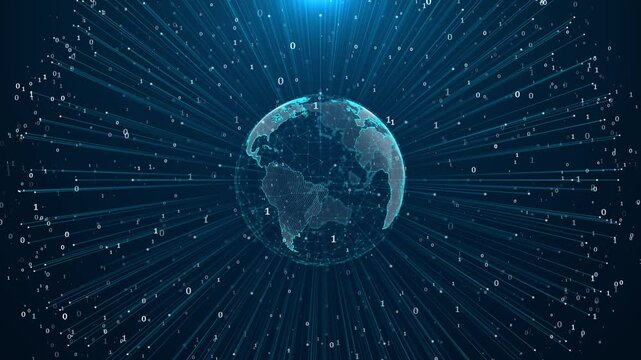 Earth map digital connection and social network. Global world Business finance and crypto currency web 3.0. Matrix of Binary Codes Circuitry Lines for Big Data and Artificial Intelligence Technology