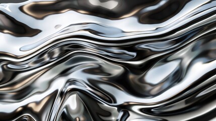 Abstract composition featuring fluid chrome waves in a mesmerizing metallic landscape, ideal for modern digital art.