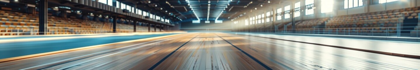 Empty indoor track arena with motion blur effect and dramatic li