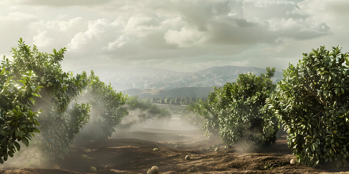 Fumigacion de un campo de cultivo con humo espeso 