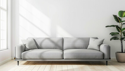 Fototapeta premium A comfortable living room with a couch and potted plant in a cozy setting for relaxation