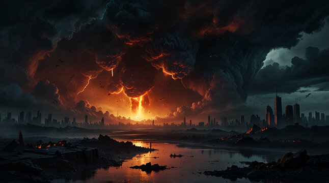 World collapse, doomsday scene, digital painting, Generative.ai