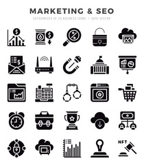 Marketing & SEO icons set. Collection of simple Glyph web icons.