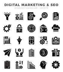 Set of Digital Marketing & SEO Icons Glyph icons collection.