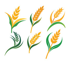 Naklejka premium Golden Wheat Ears and Green Leaves Illustration