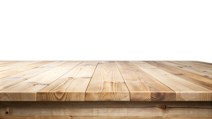 Empty natural wooden table top isolated with transparent background