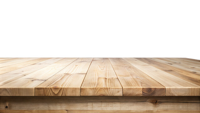 Empty natural wooden table top isolated with transparent background