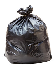 Black Plastic Garbage Bag. Large Bag Tied At The Top, Suitable For Household Waste And Featuring A Strong, Durable Material. Isolated on transparent background, png.