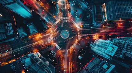 Obraz premium A city street view with a large intersection in the center