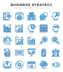 Business Strategy Icons Pack. Two Color icons set. Two Color icon collection set.