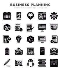 Business Planning Glyph icons collection. 25 icon set in a Glyph design.