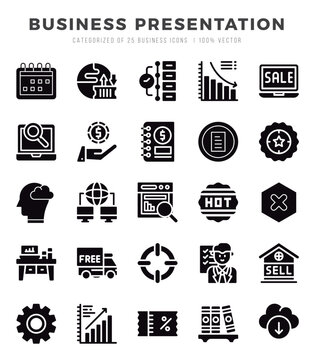 Set of Glyph Business Presentation Icons. Glyph art icon. Vector illustration