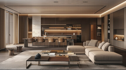 interior of the living room and kitchen display