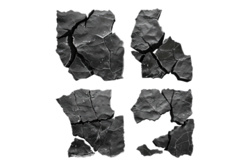 Set of black cracks isolated on white background