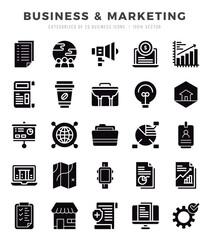 Business & Marketing Icons Pack. Glyph icons set. Glyph icon collection set.