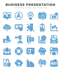 Business Presentation Icons Pack. Two Color icons set. Two Color icon collection set.