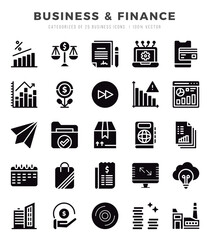 Business & Finance Icons bundle. Glyph style Icons. Vector illustration.