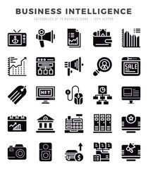 Set of Business Intelligence Icons. Simple Glyph art style icons pack.