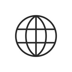 Simple globe, linear style icon. Earth with grid lines, global reach. Editable stroke width