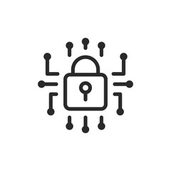 Digital padlock, linear style icon. Symbol for cybersecurity, digital security, and data protection. Editable stroke width