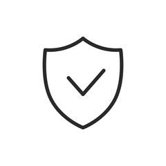 Shield with checkmark, linear style icon. verified protection and security. Editable stroke width.
