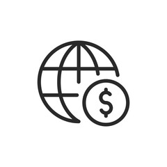 Global finance, linear style icon. international economy and global financial transactions. Editable stroke width