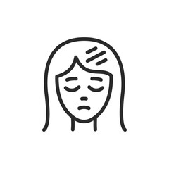 Headache, linear style icon. Sad woman with a headache. pain and discomfort. Editable stroke width