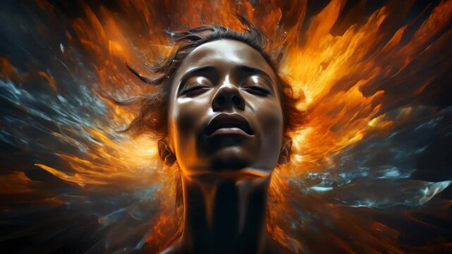 Portrait Art of an African American Woman With Her Eyes Shut Surrounded by a Fiery Aura