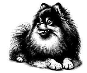 Hand drawn Cute Pomeranian dog in full-body, vector sketch isolated on white background.	