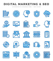 Set of 25 Digital Marketing & SEO Two Color Icons Pack.