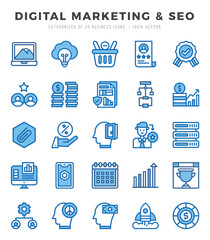 Digital Marketing & SEO Icons Pack. Two Color icons set. Two Color icon collection set.
